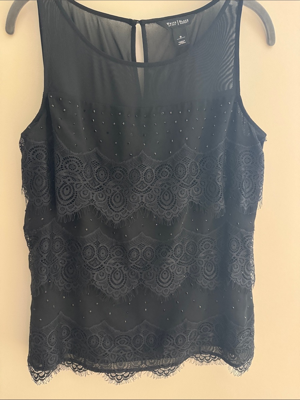 White House Black Market Black NWOT Lace & Beaded top Black